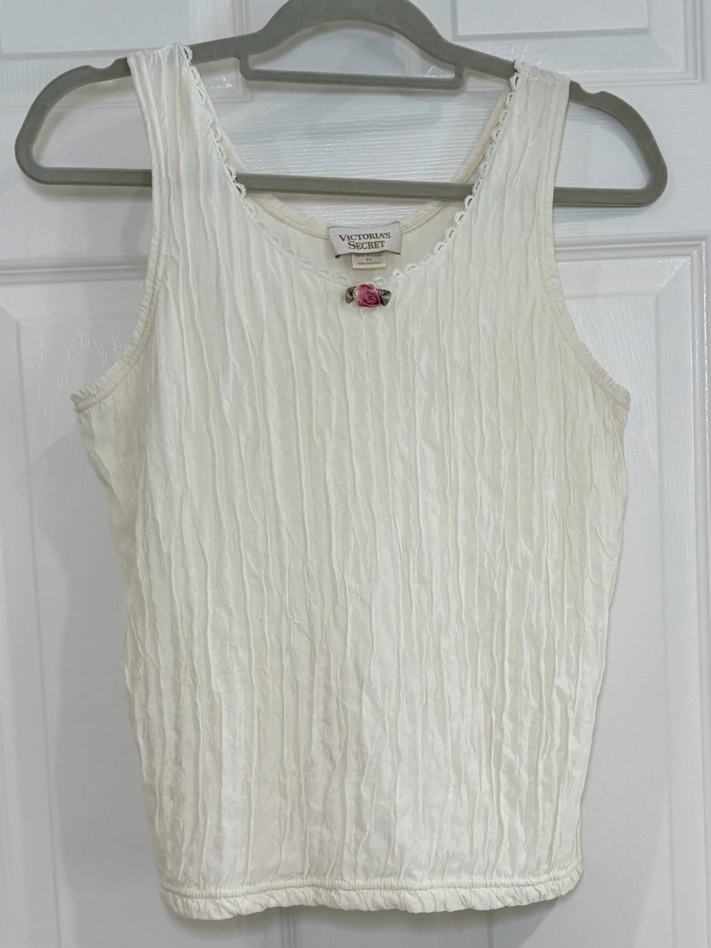 VTG Victoria's Secret Gold Label Cream Textured Tank Camisole Sz M Coquette USA